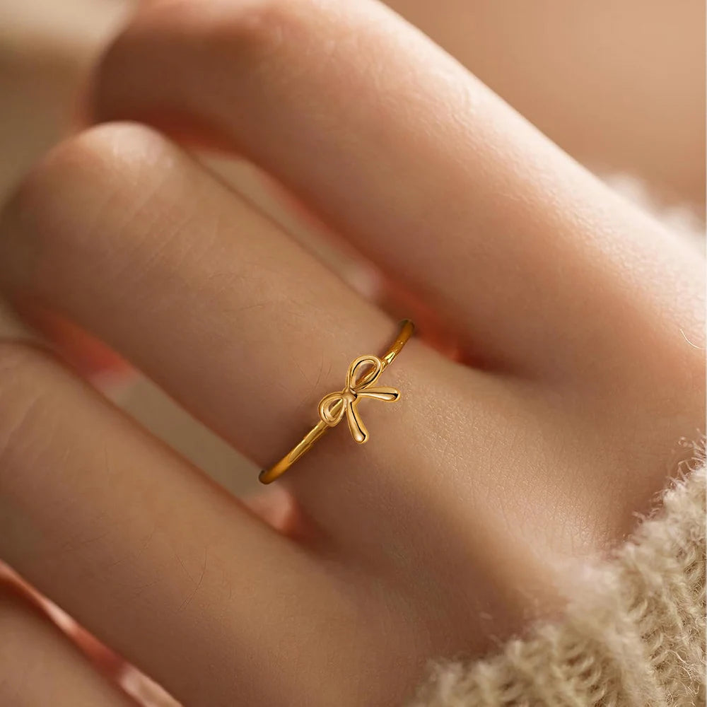 Dainty Gold Bow Ring for Women & Girls
