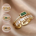 Classic retro light green double-layer zircon ring women's brass gold-plated wedding ring as a gift for mom and lover
