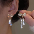 Gold Bow Stud Earrings – Dainty Rhinestone Fashion Jewelry, Perfect Gift for Women