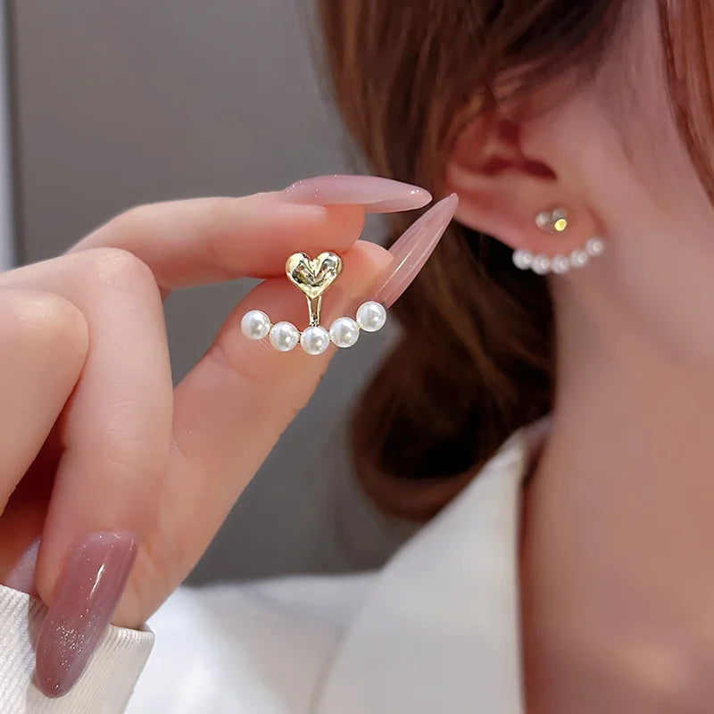 1PC Imitation Pearl Stud Earrings Sweet Heart-shaped Ear Stud For Women Fashion Party Wedding Brid Jewelry Gift