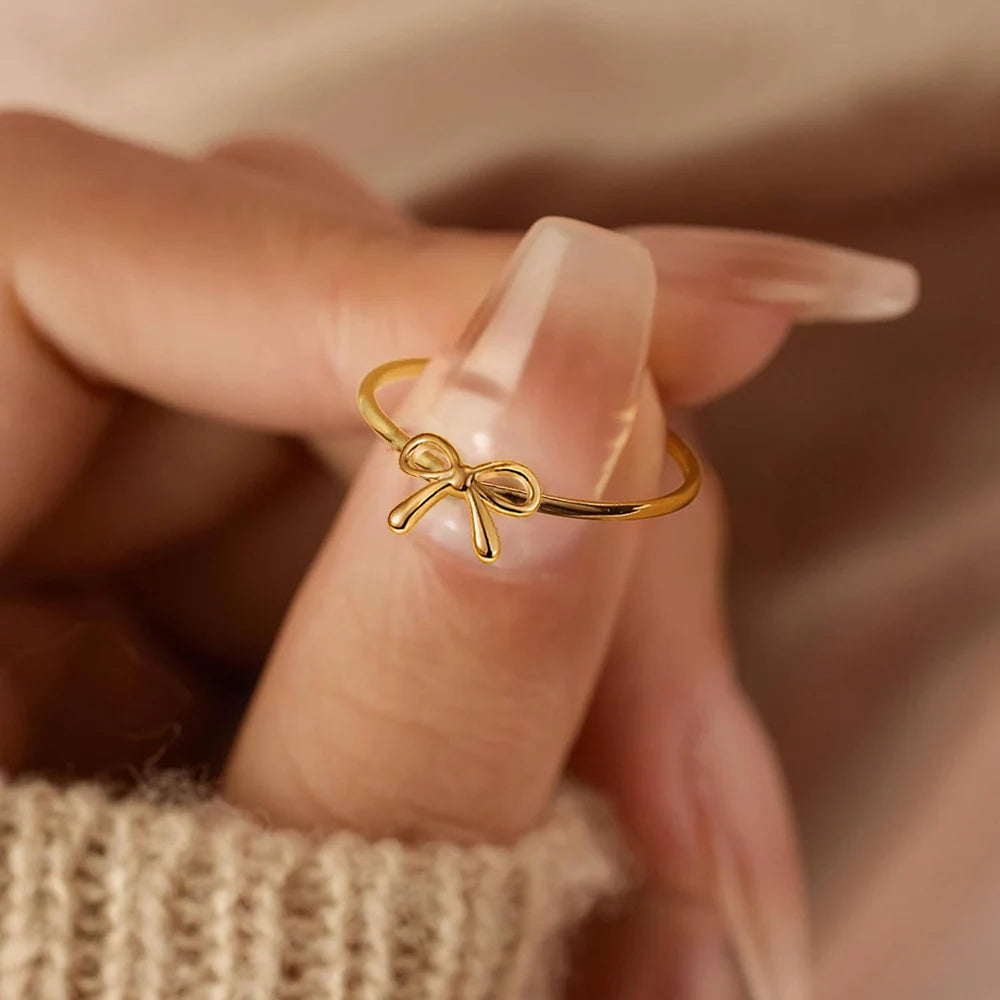 Dainty Gold Bow Ring for Women & Girls