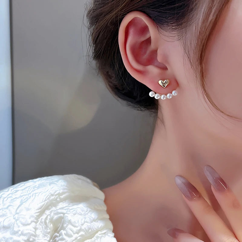 1PC Imitation Pearl Stud Earrings Sweet Heart-shaped Ear Stud For Women Fashion Party Wedding Brid Jewelry Gift